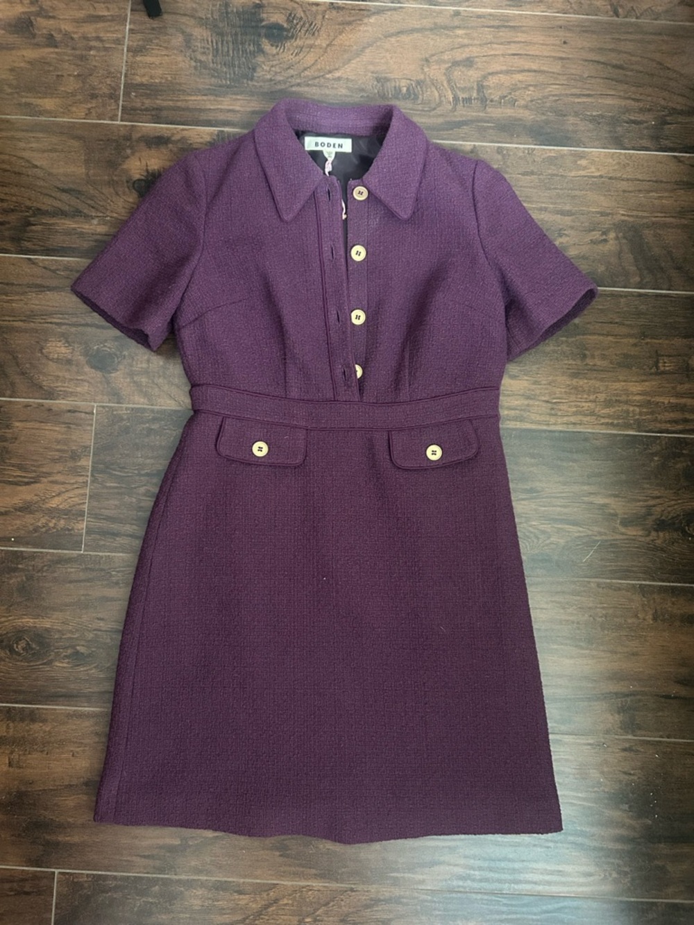 Boden Deep Plum Short-Sleeve Wool Blend Shift Dress